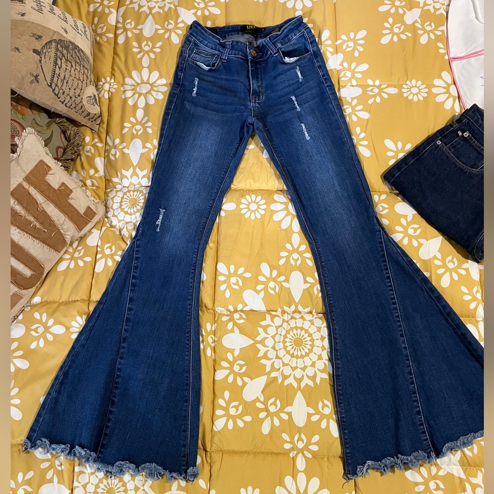 L & B size 6 Dark Blue Distressed Flare Jeans